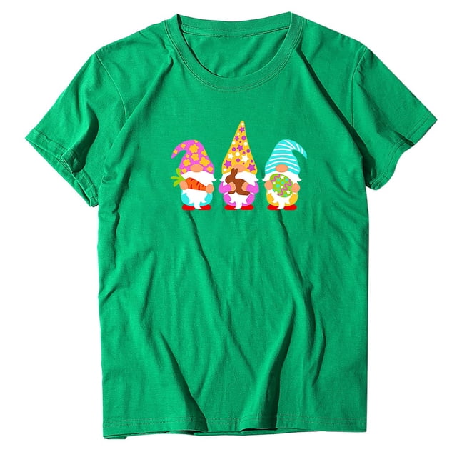 Économies d'Été FY24 Hauts de Pâques pour Femmes, PEZHADA Femmes Décontracté Grande Taille Imprimé Col Rond Manches Courtes T-Shirts de Pâques Chemisiers Hauts T-Shirt Graphique Hauts Vert TTG