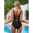 thumbnail image 3 of HLONK Women‘S High Cut Deep V Contrast Color Strap Net Yarn One-Piece Swimsuit Intummy Swimsuit, 3 of 6