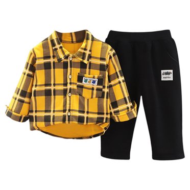 FhsagQ Tenues Petit Garçon Tenues Taille 6 Hiver Automne Ensemble Chemise Bébé Garçons et Filles Chemise à Carreaux Manches Longues Pantalon Ensemble Deux Pièces Tenues Hiver Tout-Petits Garçons 2T Jaune 4-5 Ans