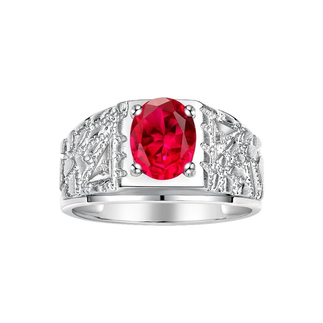 RYLOS Men's Rings Sterling Silver Designer Nugget Ring Oval 9X7MM Gemstone & Diamonds Ruby July Birthstone Rings For Man Size 12