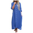 thumbnail image 1 of Kcodviy Chemise-Robe Unie pour Femmes Robe à Col Montant pour Femmes Jupe Longue Décontractée Longue Robes Décontractées pour Préadolescentes Robe Cardigan à Manches, 1 of 5
