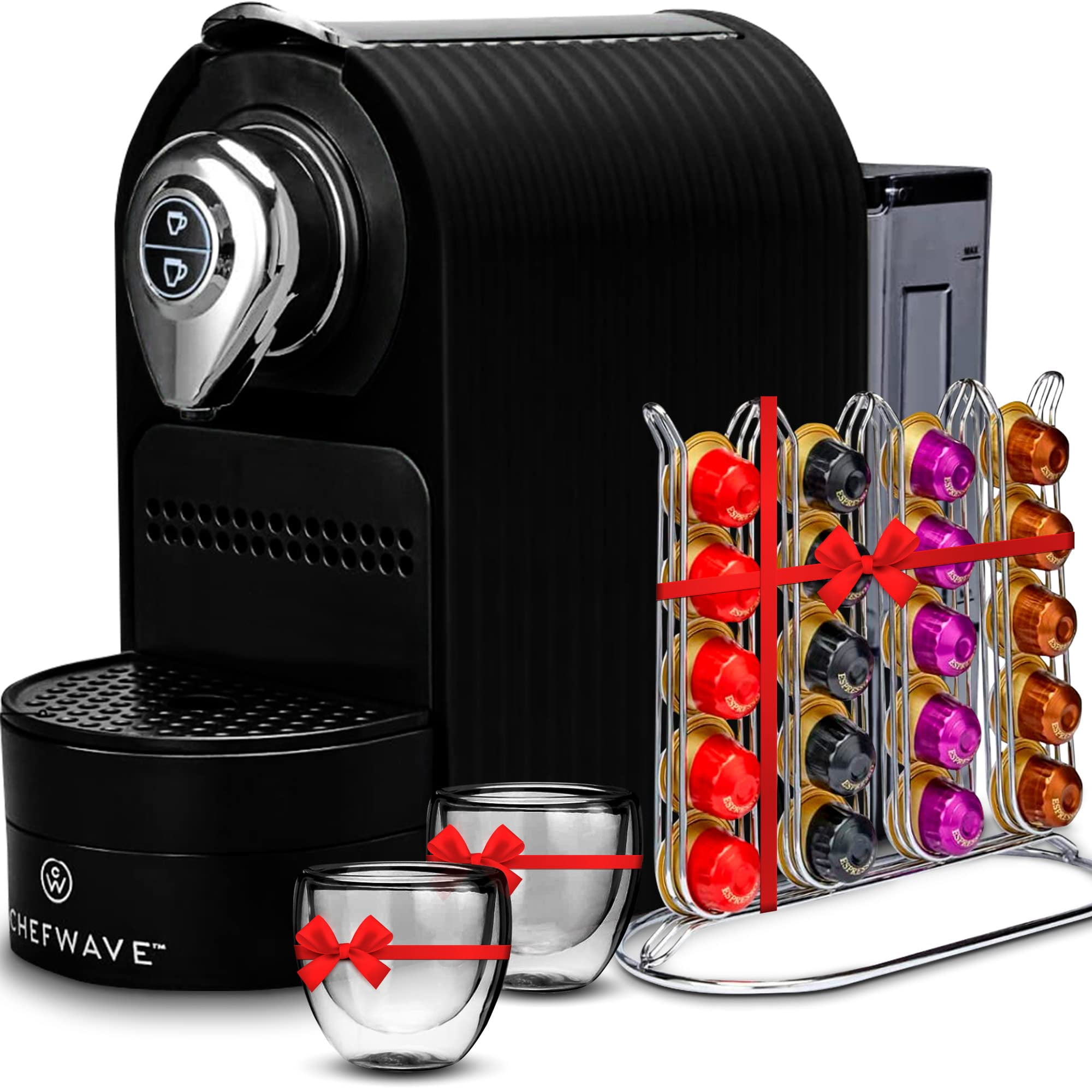 ChefWave Espresso Machine and Coffee Maker (Black) - Compatible with Nespresso Capsules, Programmable, One-Touch, Italian 20 Bar High-Pressure Pump Bu