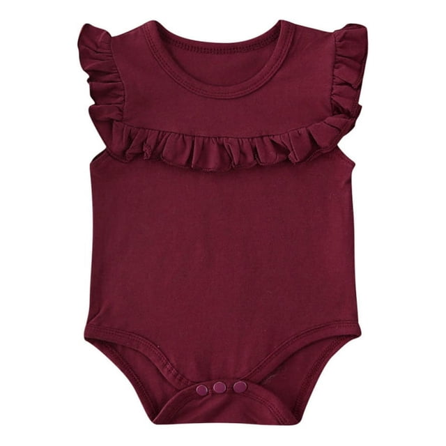 Newborn Baby Girl Basic Romper Solid Color Ruffle Sleeveless Bodysuit Onesie Clothes Black 12-18 Months