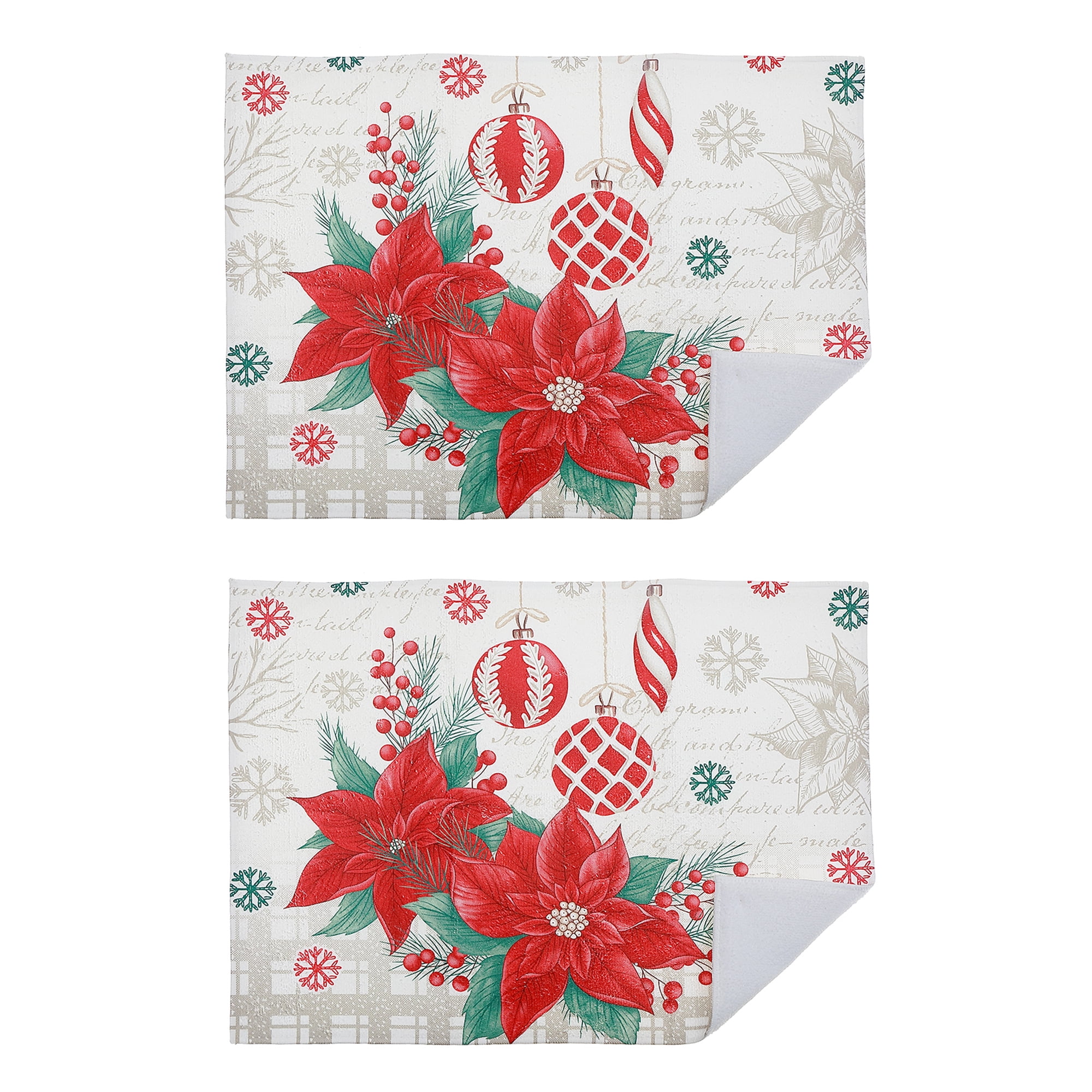 Tapis De Séchage En Microfibre (Poinsettia Avec Ornements) - Lot De 2