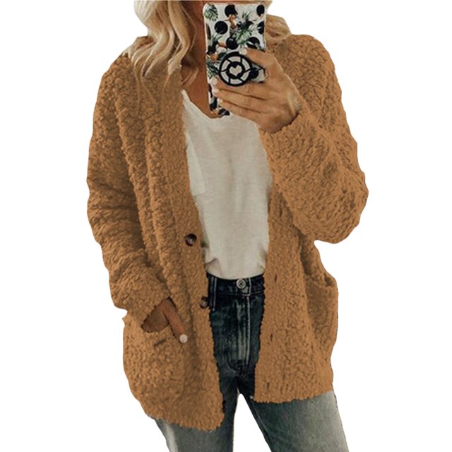 MAWCLOS Manteau Femme Hiver Chaud Veste Cardigan Manteau Ample Fête Manches Longues Café m