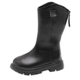 thumbnail image 1 of NOKIO Girls Winter Warm Leather Riding Boots Mid Calf Height with Side Zipper, Water-proof Non-Slip Sole, Cozy Pull On Boots for Cold Weather, 1 of 6