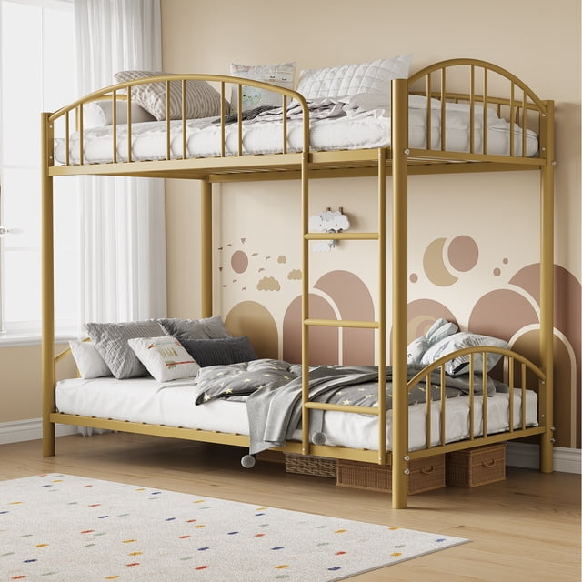 CazToi Lit Superposé Simple sur Simple Cadre en Métal Robuste avec Garde-Corps de 15 Pouces Échelle Sécurisée Aucun Sommier Requis