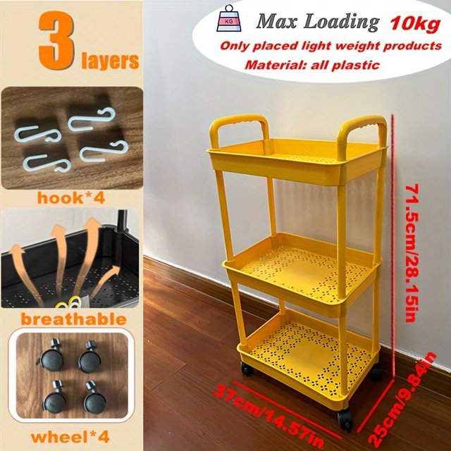 1 Pce Étagère de Rangement en Plastique avec Roues, Étagère de Rangement à 2/3/4 Niveaux, Fruits et Légumes