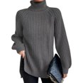 thumbnail image 1 of Innerwin Jumper Tops Turtleneck Women Sweater Work Long Sleeve Loose Knitted Sweaters Dark Gray S, 1 of 2