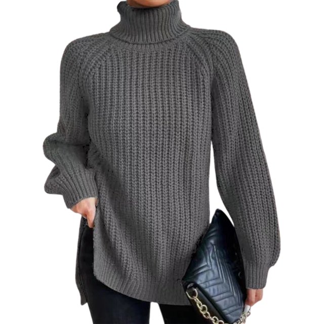 Innerwin Jumper Tops Turtleneck Women Sweater Work Long Sleeve Loose Knitted Sweaters Dark Gray S
