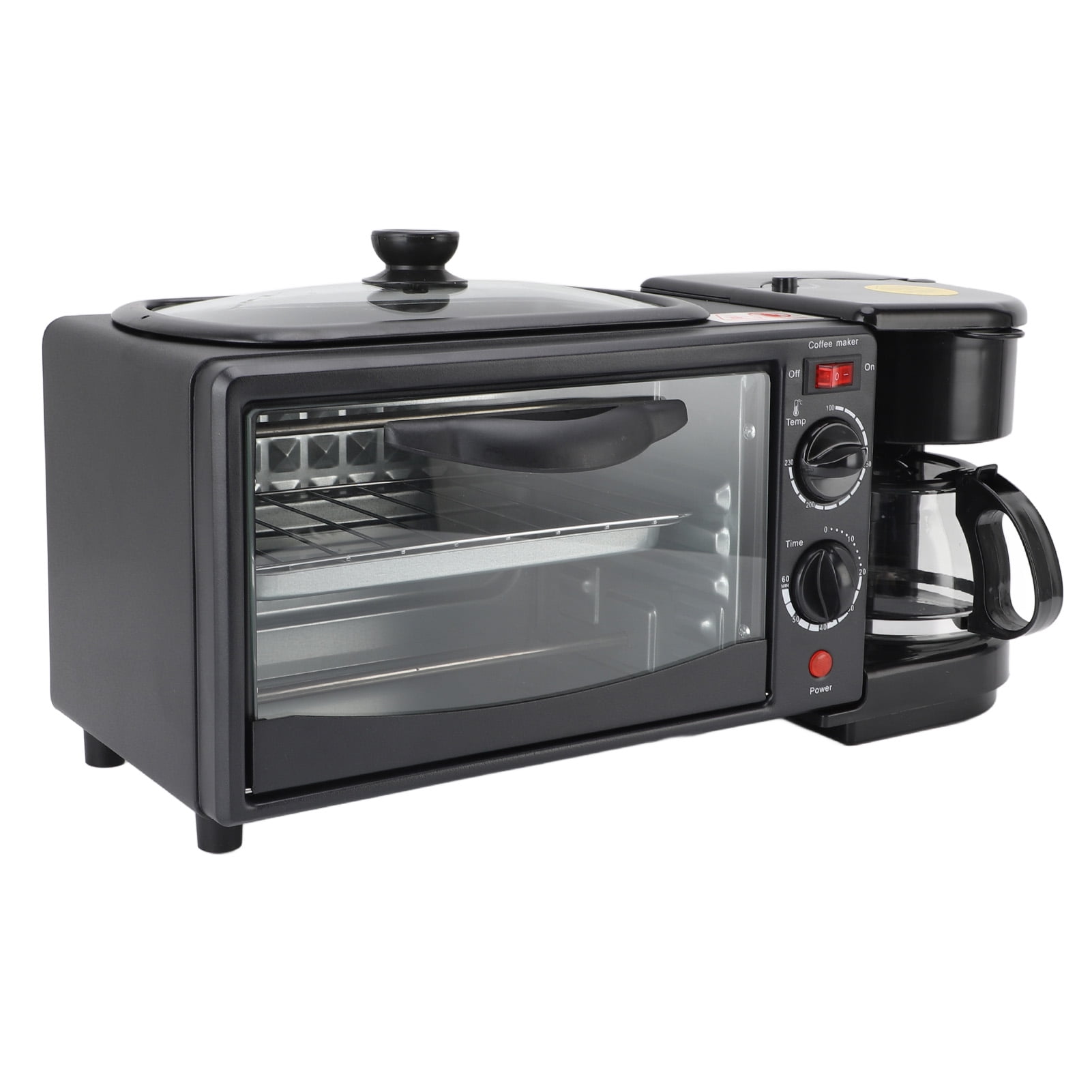 Breakfast Maker Station, 3 in 1 Multifunctional Oven with Coffee Maker, Non Stick Griddle, and Toaster, 4 Slices Capacity, 10L, 1050W Power, Ideal for Burgers, Quesadillas