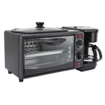 Breakfast Maker Station, 3 in 1 Multifunctional Oven with Coffee Maker, Non Stick Griddle, and Toaster, 4 Slices Capacity, 10L, 1050W Power, Ideal for Burgers, Quesadillas