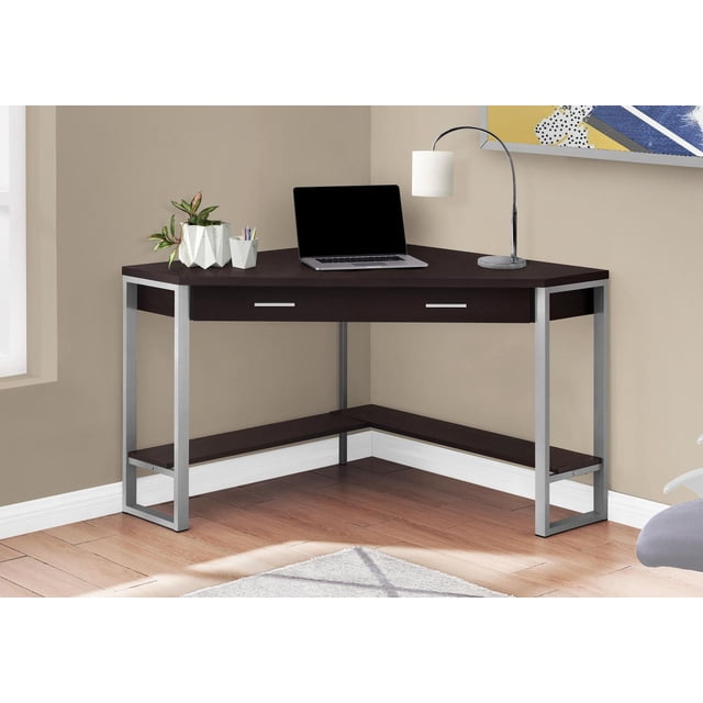 Monarch Specialties Computer Desk, Home Office, Corner, Storage Drawers, 42"l, Work, Laptop, Metal, Laminate, Brown, Grey, Contemporary, Modern