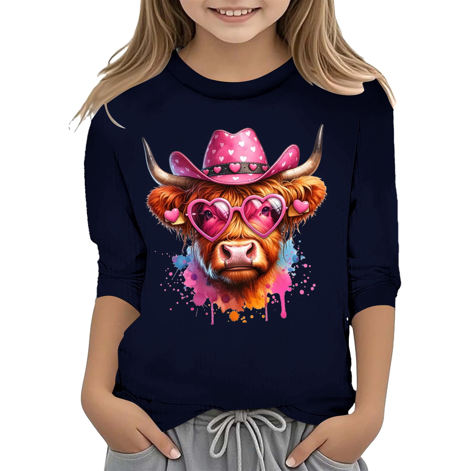 TZEWGL T-Shirts pour Nouveau-Né Imprimé Col Rond Ample Manches Courtes Raccourcies Blouse pour Bébé Taille 7-8T