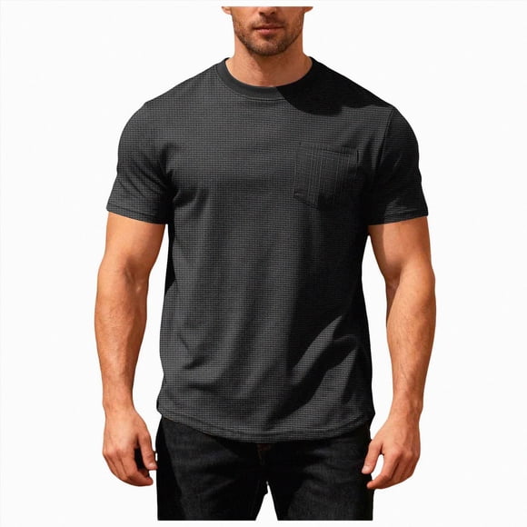 Ymyiu Mens Tshirts Graphic Men's T Shirt Pocket Heavyweight Pocket Tee for Men Full-Cut T-Shirt Size 2XL(Black, 2XL)