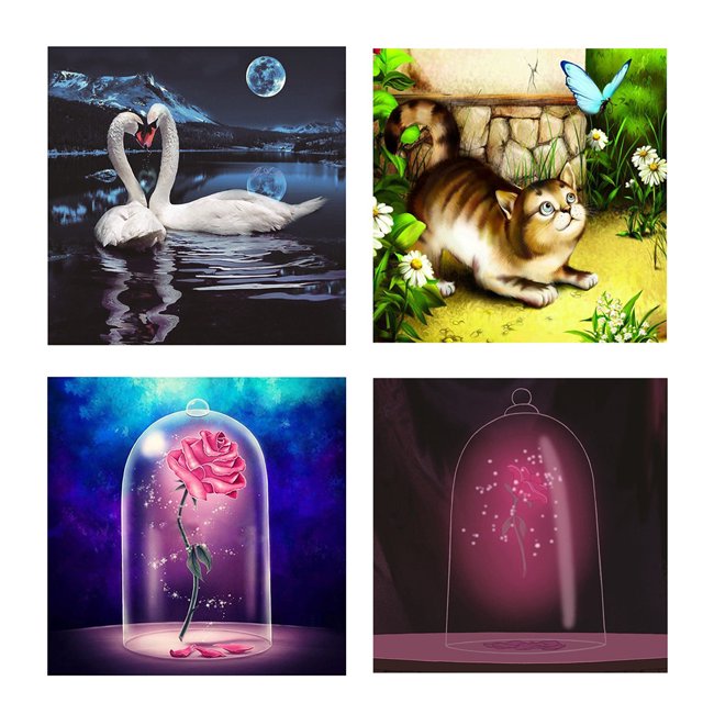 Homeholiday 5D DIY Diamond Swan/Butterfly Cat/Flower Painting Cross Stitch Round Resin Rhinestones Embroidery Picture Home Decoration