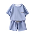 thumbnail image 1 of Économies d'Été! HVOBTTY Ensemble Décontracté 2 Pcs à Manches Courtes pour Filles, Ensemble d'Été pour Fille Col Rond Manches Courtes Shorts Ample Décontracté Ensemble 2 Pcs Bleu Pâle, 3 Ans, 1 of 2