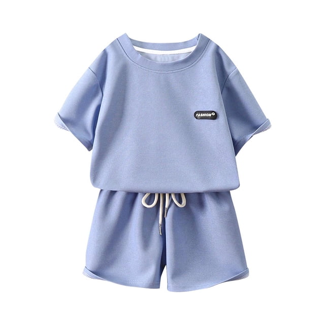 Économies d'Été! HVOBTTY Ensemble Décontracté 2 Pcs à Manches Courtes pour Filles, Ensemble d'Été pour Fille Col Rond Manches Courtes Shorts Ample Décontracté Ensemble 2 Pcs Bleu Pâle, 3 Ans