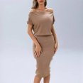 thumbnail image 4 of Gspmoly Robes pour Femmes, Mode Été Robe Décontractée pour Femmes à Manches Courtes, Épaules Dénudées, Longueur Genou, Robes de Soirée pour Femmes Offres du Jour, 4 of 7