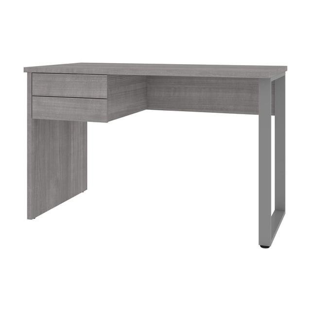 Bestar Solay Bureau de table Petit 48W en Gris Platine avec Pied en Métal en Forme de U, Surface de Travail de 1 Po d'Épaisseur Finition Mélamine Résistante aux Rayures et aux Taches, Deux Tiroirs à Boîte à Glissement Fluide, et Agencement Réversible pour Utilisation pour les Gauchers Ou les Droitiers, Idéal pour les Petits Bureaux à Domicile Ou les Zones d'Étude.