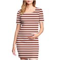 thumbnail image 2 of Ovzne Robes Grande Taille pour Femmes Courbes Robe Femme Jupe de Maternité Plissée Imprimée à Manches Courtes Col Rond Mi-Mollet Robe d'Été Manches Courtes Imprimée Liquidation, 2 of 6