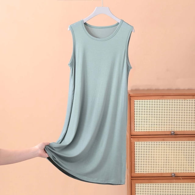 Elvqul Robe de Nuit Sans Manches pour Femmes, Grande Taille, Robe Unie pour Dames, Robe de Nuit Verte pour Femmes