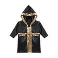 thumbnail image 3 of Moggemol Kids Girls Boys Boxer Clothes Boxing Robe And Print Shorts Gloves Set For Mma Kickboxing Black Gold 8, 3 of 7