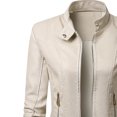 thumbnail image 4 of IROINID Blouson Bomber Court pour Femme à Col Montant, Couleur Unie, Veste à Manches Longues avec Poche, Blanc, 4 of 4