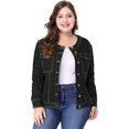 thumbnail image 1 of GRACE & GRANDEUR Women's Plus Jean Jacket Long Sleeves Collarless Denim Jacket, 1 of 6