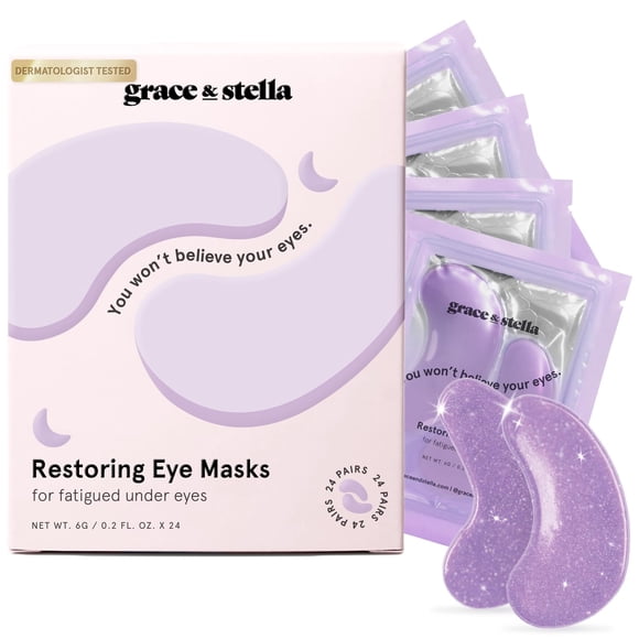 grace & stella Purple Under Eye Masks With Retinol - Restoring Under Eye Patches for Puffy Eyes and Dark Circles - Gel Eye Mask Under Eye Patches - Vegan, Cruelty-Free, 24 Pairs