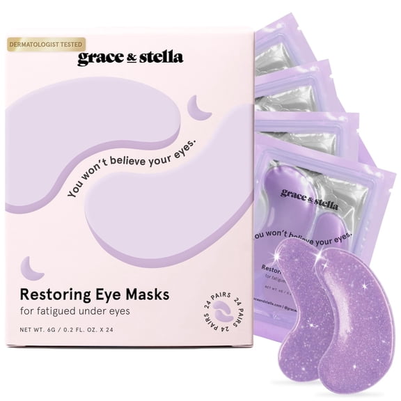 Grace & Stella Masques Violets pour Dessous des Yeux avec Rétinol - Patchs Réparateurs pour Dessous des Yeux Bouffants et Cernes - Masque Gel pour Dessous des Yeux - Végétalien, Sans Cruauté, 24 Paires
