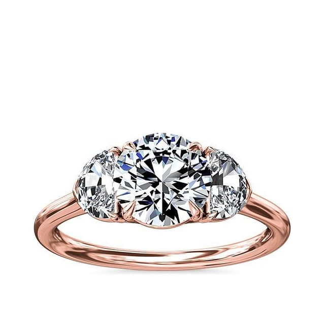 1.00 Carat Excellent Round Cut Natural Diamond Beautiful Three Stone Bridal Ring for Bride Solid 18K Rose Gold Size 5