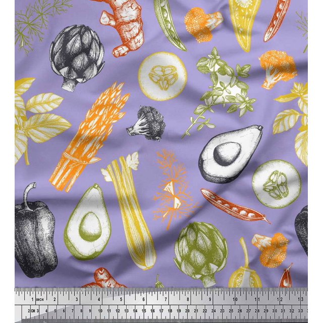 Soimoi Blue Cotton Poplin Fabric Mixed Vegetable Printed Fabric 1 Yard 56 Inch Wide