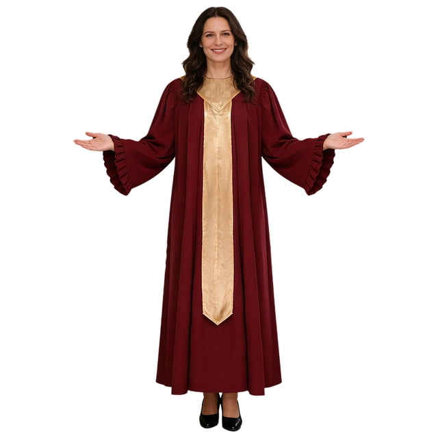 RUNQHUI Robe de Chœur pour Femmes Soutane Romaine Manches Longues Évasées Robe de Chaire et Pasteur Bourgogne G
