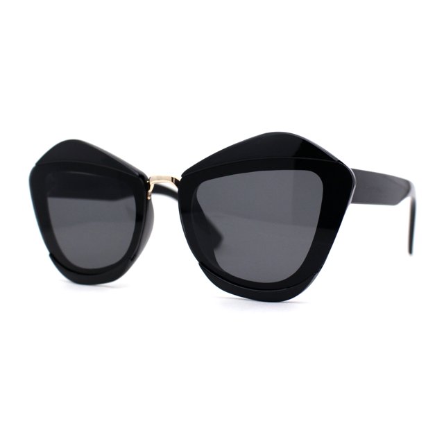 Womens Angry Eyebrow Line Exposed Lens Cat Eye Sunglasses All Black