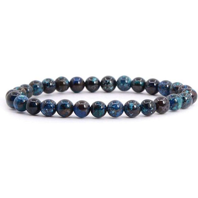 Angelstones Bracelet Extensible Unisexe en Perles Rondes de 6 mm avec Pierre Précieuse Chrysocolla Naturelle 6,5 Pouces