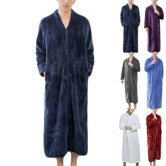 Meichang Peignoir à Fermeture à Glissière pour Femmes, Hiver, Manches Longues, Fermeture Éclair Intégrale, Robe en Molleton Douce, Duveteuse, Moelleuse, Confortable, Chaude, Peluche, Peignoir Long avec Poches