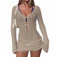 thumbnail image 1 of Paréo de Maillot de Bain pour Femme à Manches Longues, Crochet, Robe Courte de Plage, Kaki, G, 1 of 7