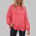 thumbnail image 2 of WUANDIXFA Chandails à Col Roulé pour Femmes Chandails pour Femmes à Manches Longues Fente Latérale Col Rond Chandails Molletonnés à Enfiler Hauts de Mode pour Femmes Vêtements Corset Vêtements d'Extérieur Rouge Melon D\'eau,L, 2 of 5
