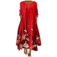 thumbnail image 2 of Robe Maxi d'Été pour Femmes à Manches Mi-Longues, Col, Décontractée, Ample, Longue, de Plage, à Boutons, Grande Taille, Robe Bohème, Robe Soleil, Froncée, Fluide, Longue pour Femmes, 2 of 5