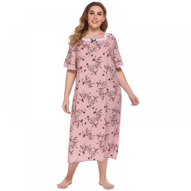 Chemise de Nuit Femme Manches Courtes Imprimée Florale Robe de Nuit Décontractée Longue Grande Taille Printemps/été