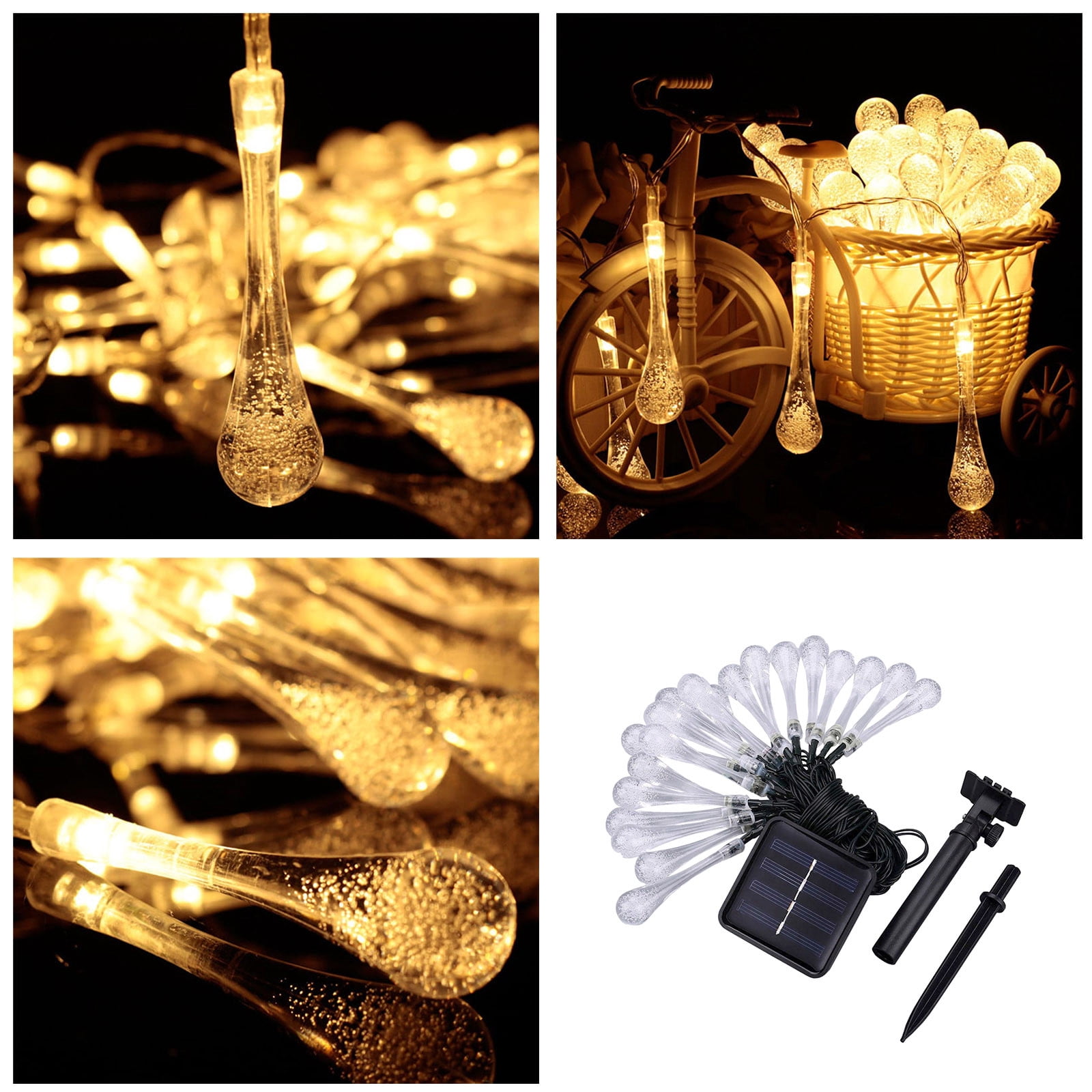 Solar String Lights Outdoor Solar Fairy Light 30 Bulbs 8 Modes Warm White Water Drop Lighting For Garden Patio Indoor Party Bedroom Xmas Yard Porch Decoration Outdoor Snowflake Christmas Lights for