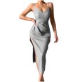 thumbnail image 2 of Gspmoly Robes pour Femmes, Mode Femmes Été Décontracté Uni Col en V Camis Sans Manches Gilet Longue Robe Robes Formelles pour Femmes jusqu'à 65 % de Rabais, 2 of 6