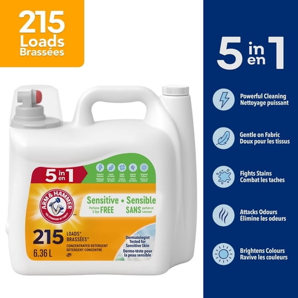 Arm & Hammer Sensitive Skin Liquid Laundry Detergent, Fragrance & Dye Free, 215 Loads