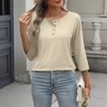 thumbnail image 4 of Lenpel Hauts pour Femmes à Manches 3/4 Printemps Été Col Ras du Cou Quart de Bouton T-Shirts Décontractés Tunique Tee Blouses, 4 of 7
