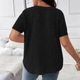 thumbnail image 4 of Liquidation d'Économies! Hauts Oversize pour Femmes en Liquidation, Blouse d'Été à Manches Courtes pour Femmes, Haut d'Été pour Femme Grande Couleur Unie à Col Rond en Tricot à Rayures à Manches Courtes, 4 of 5