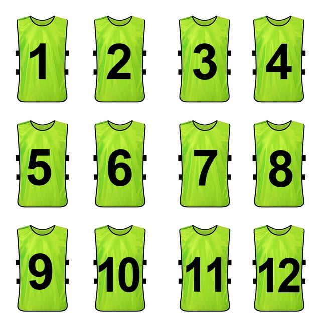 TOPTIE Sets of 12 Numbered Training Vest (#1-12), Soccer Pinnies