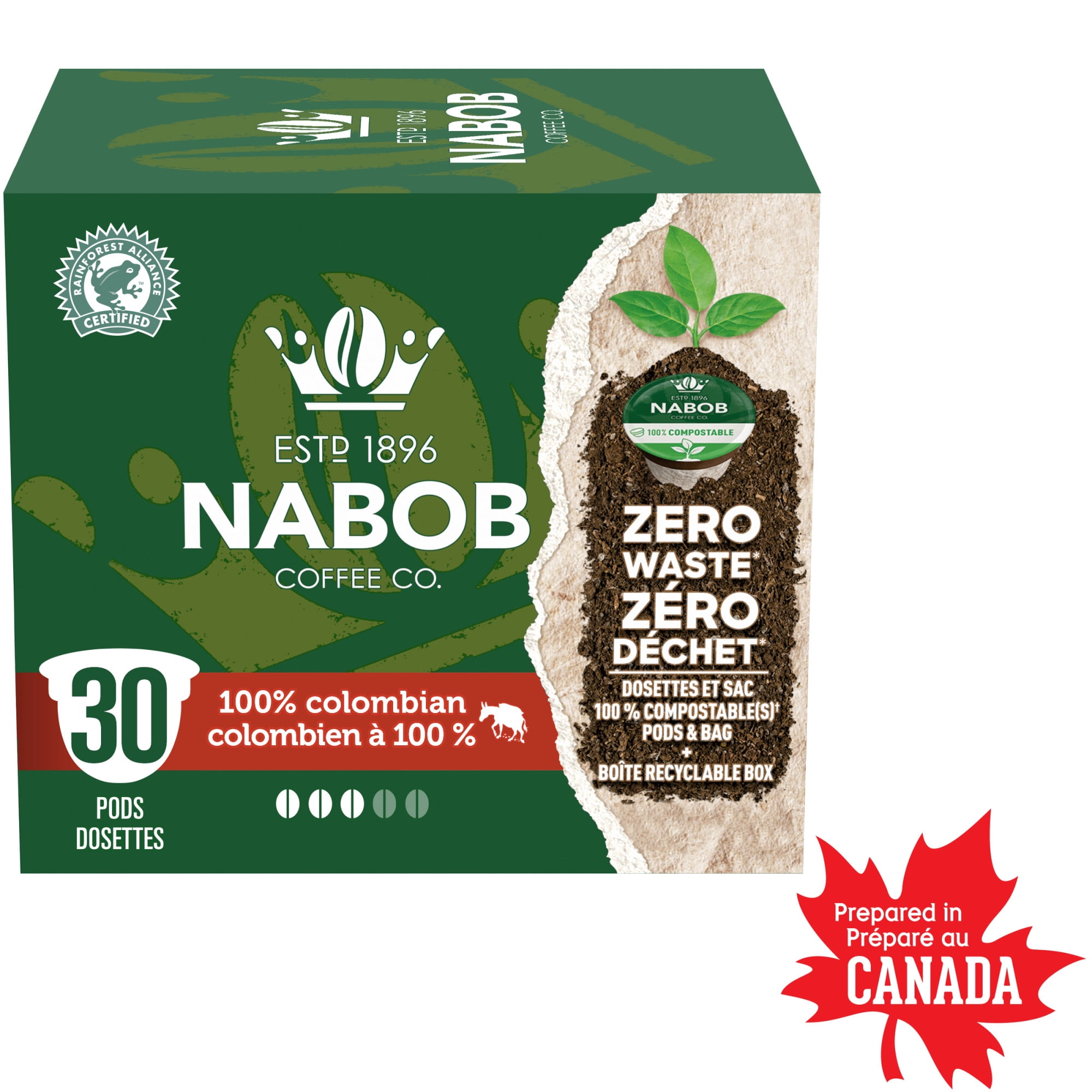 Nabob 100% Colombian Coffee 100% Compostable Pods, 292g Box, Medium