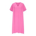 thumbnail image 4 of Ovzne Robes pour Femmes Robe Femme Robe Décontractée Unie à Col en V à Manches Courtes Robe Décontractée Robe d'Été à Manches Courtes Liquidation, 4 of 7