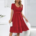 thumbnail image 1 of SMihono Robe d'Été Grande Taille pour Femmes 2023 Unie Décontractée Confortable à Col en V Aguichant Polyvalente à Manches Courtes, 1 of 8